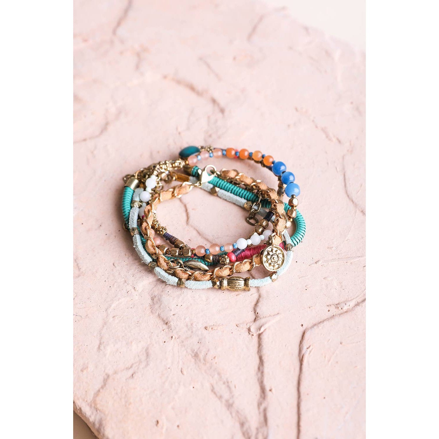 Teal Multi Stacked Suede Bracelet | Stackable Fashion Jewelry