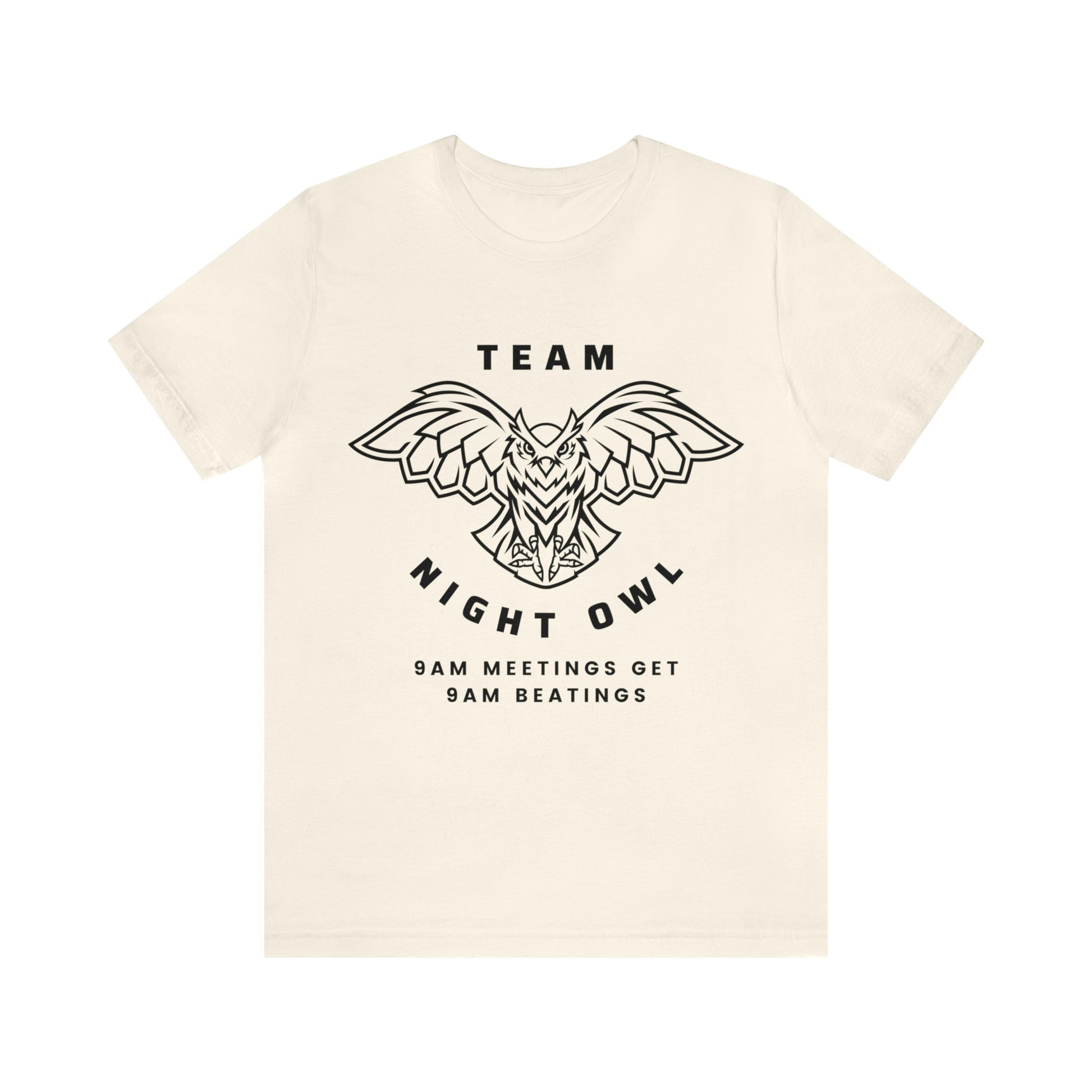 Team Night Owl 9am Meetings Get 9am Beatings Men's Jersey Short Sleeve Tee