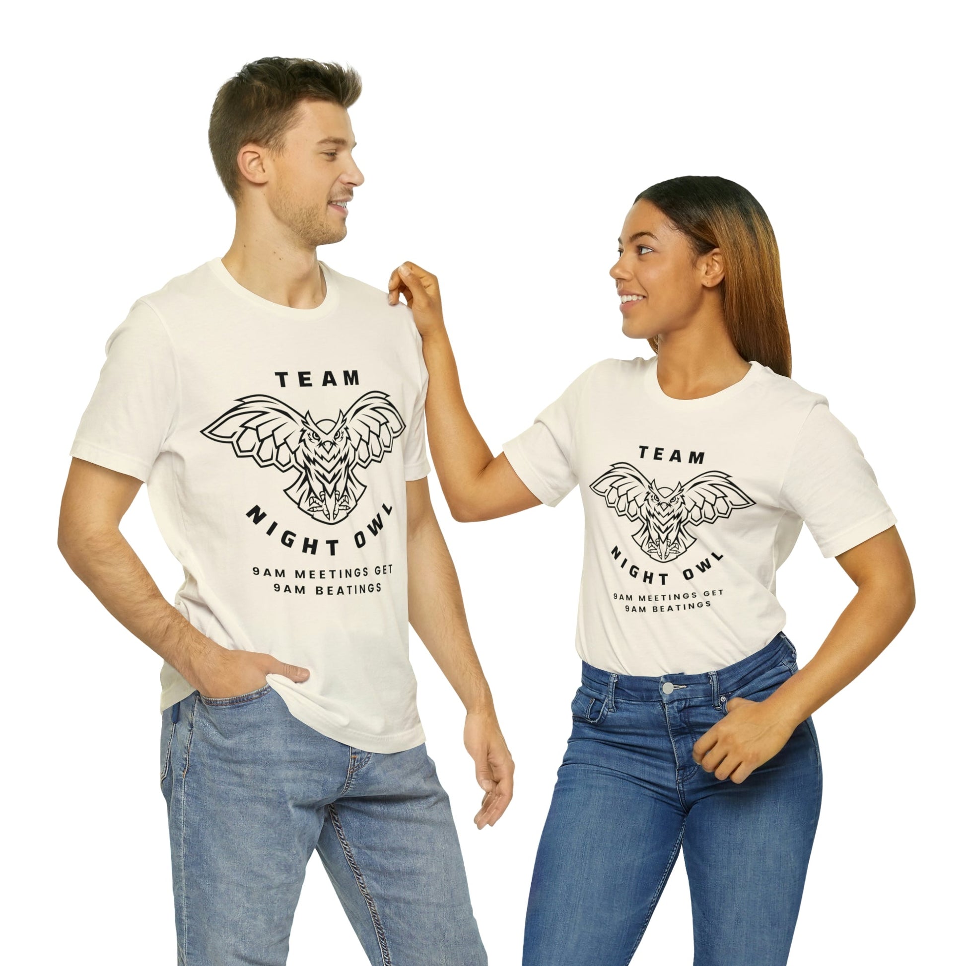 Team Night Owl 9am Meetings Get 9am Beatings Men's Jersey Short Sleeve Tee