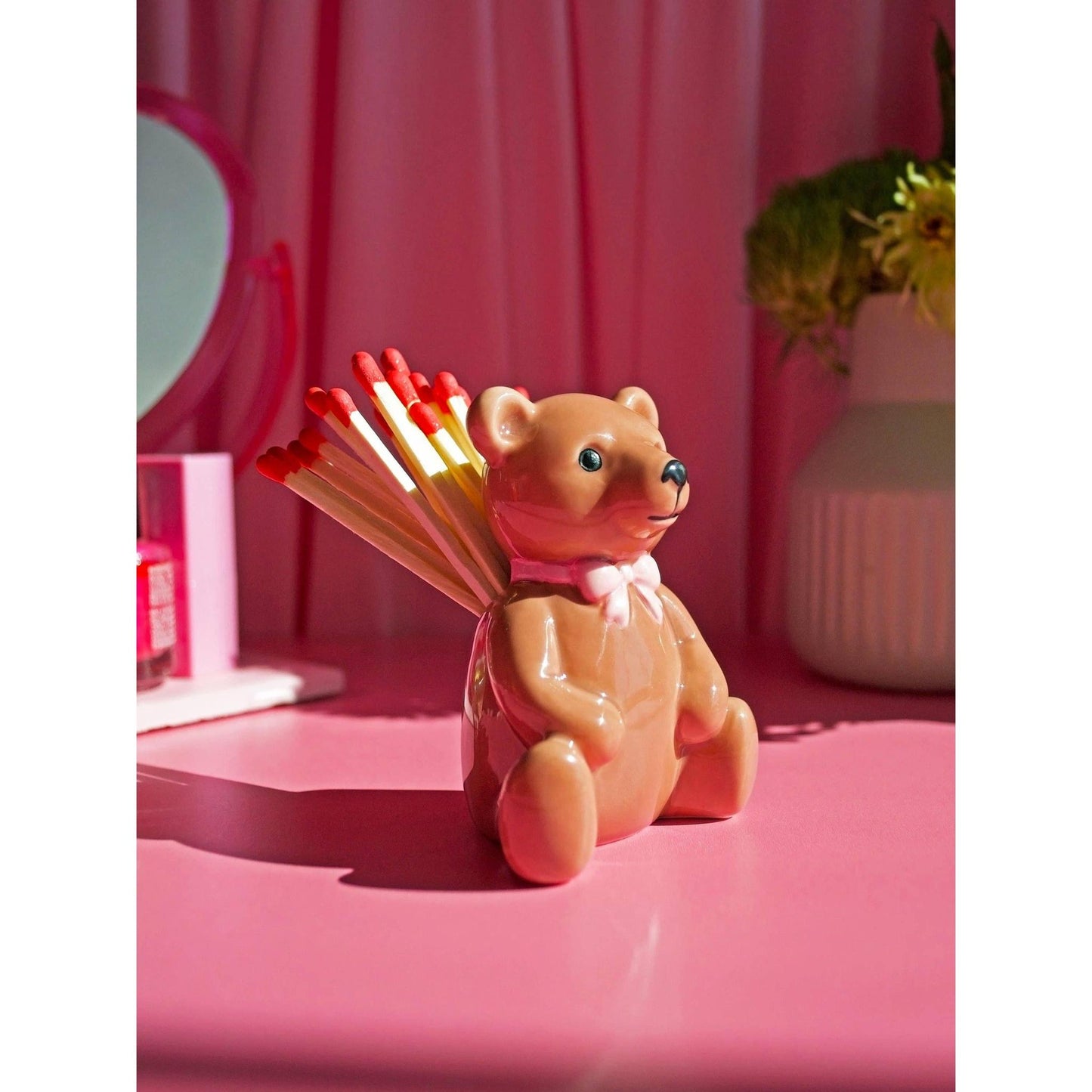 Teddy Bear Match Striker | Ceramic Bear Match Holder & Striker | Cute Vintage Style Matchstick Decor