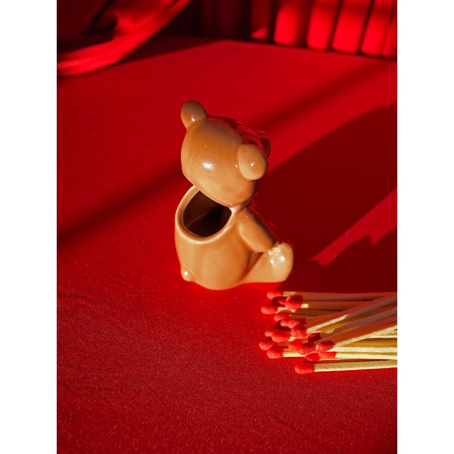Teddy Bear Match Striker | Ceramic Bear Match Holder & Striker | Cute Vintage Style Matchstick Decor
