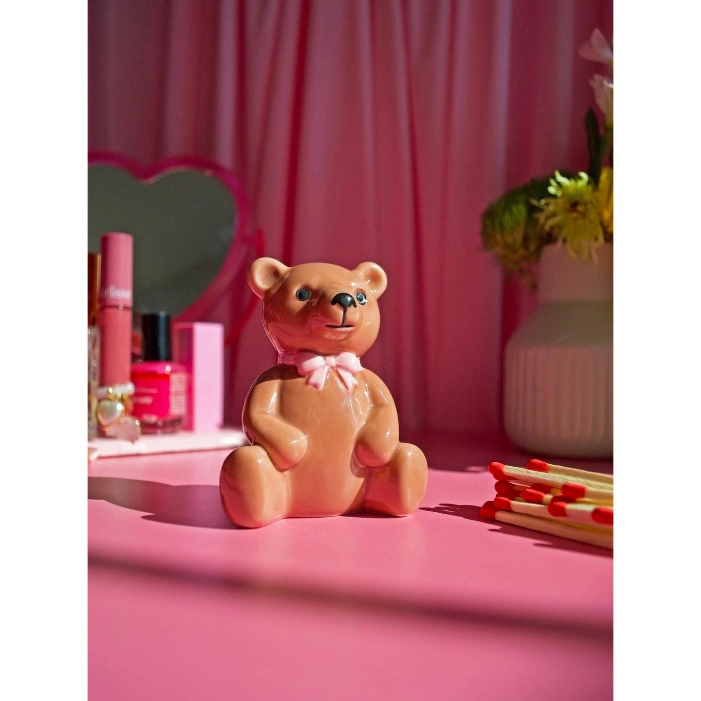 Teddy Bear Match Striker | Ceramic Bear Match Holder & Striker | Cute Vintage Style Matchstick Decor