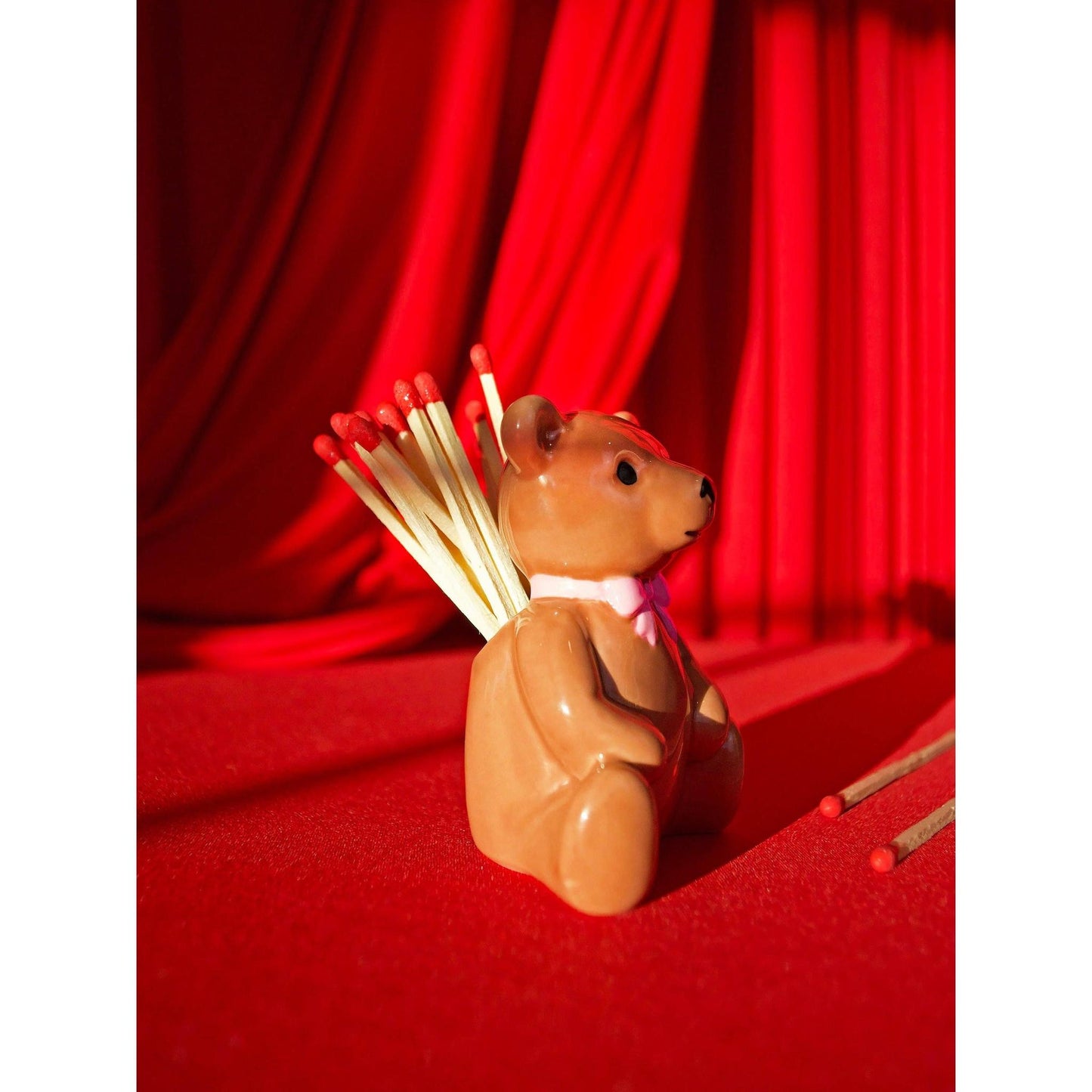 Teddy Bear Match Striker | Ceramic Bear Match Holder & Striker | Cute Vintage Style Matchstick Decor