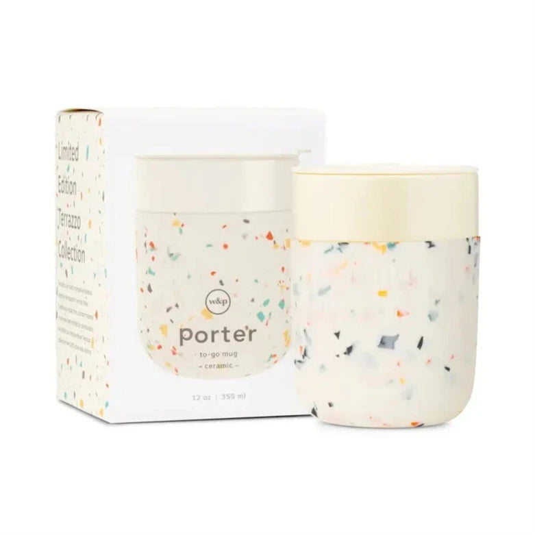 Terrazzo Porter 12 oz Mug In Cream | 4.4" x 3" x 3" Food Safe Silicone