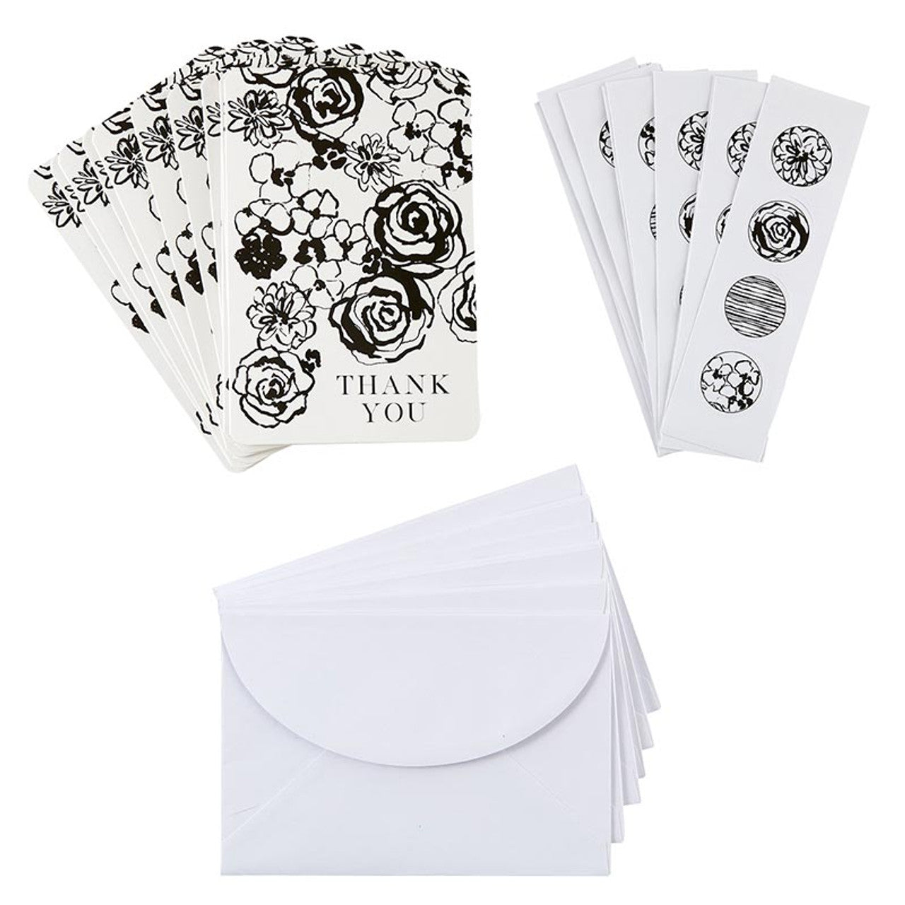 Thank You Card Set With Envelopes and Sticker Seals | Blank Inside Greeting Cards Set of 12