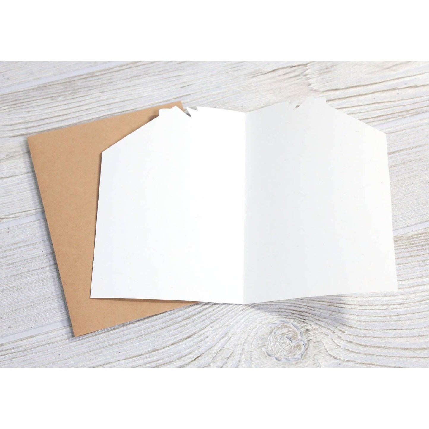 Inside of a blank greeting card with brown envelope