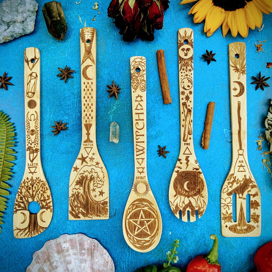 The 5 Elements Bamboo Large Kitchen Utensils Set | Eco-friendly Witchy Kitchen Tools Set