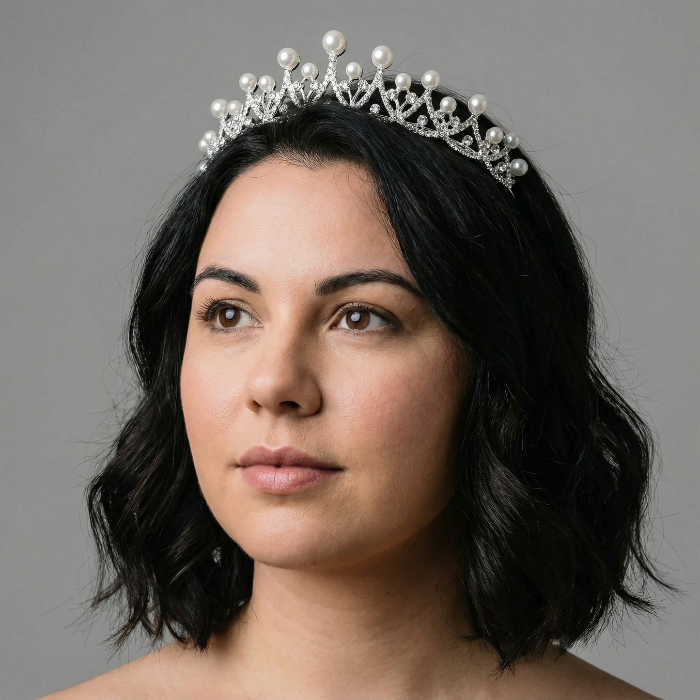 The Age of Pearls Crown Tiara in Silver | Royalty Crown Party or Bridal Hair Accessory