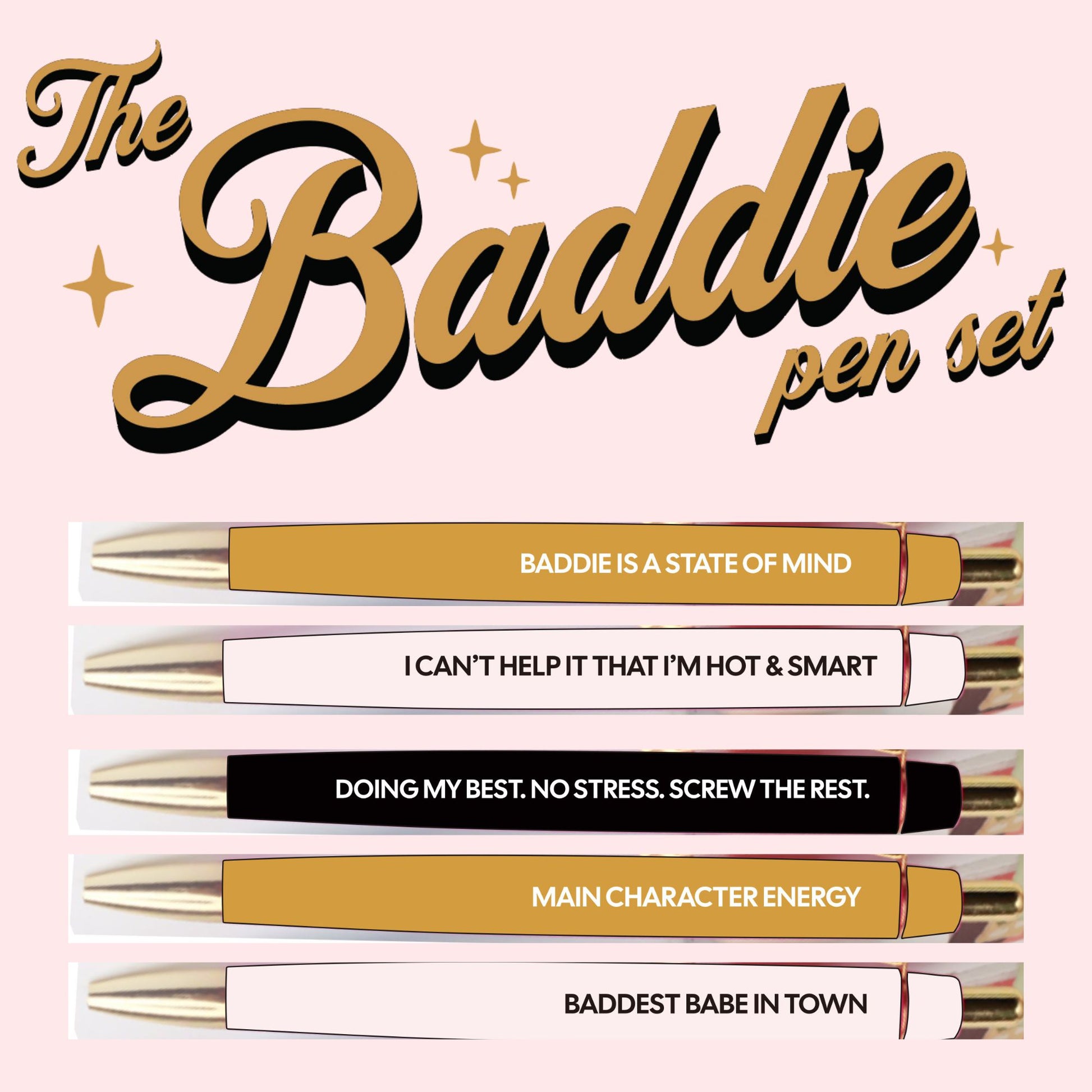 The Baddie Pen Set | Funny Unique Saying Pen | Set of 5 Black Ink Ballpoint Pen