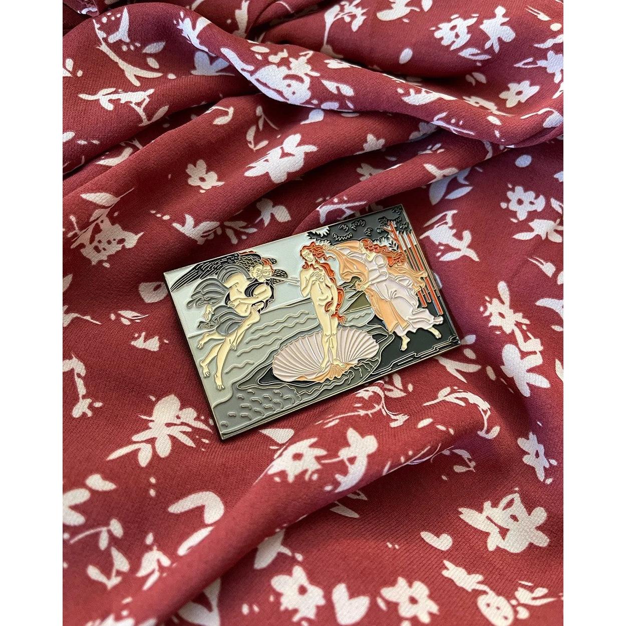 The Birth of Venus Enamel Pin | Botticelli Inspired Large Soft Lapel Art Pin | 3.1" x 1.94"