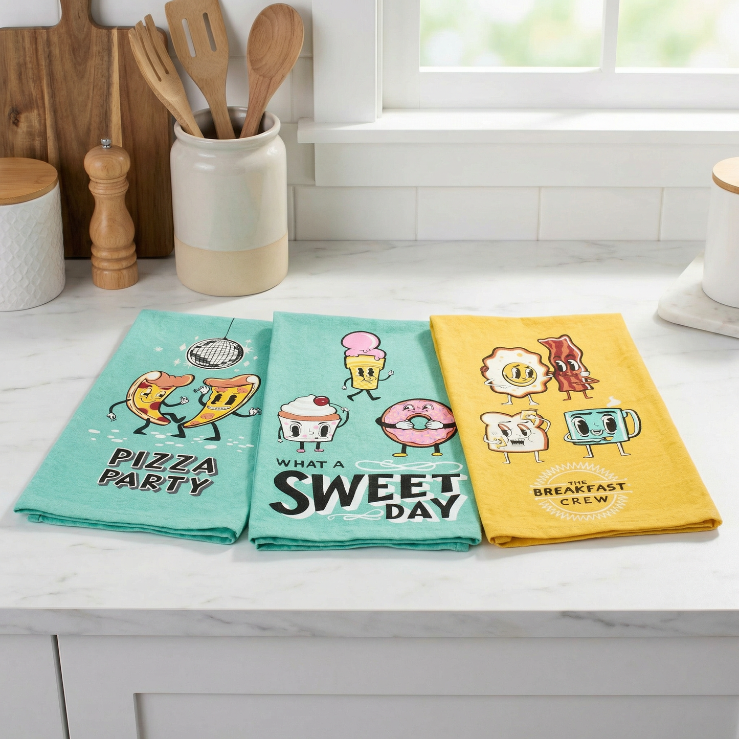 The Breakfast Crew Kitchen Towel | Funny Farmhouse Dish Towel | Cotton Kitchen Decor Gift