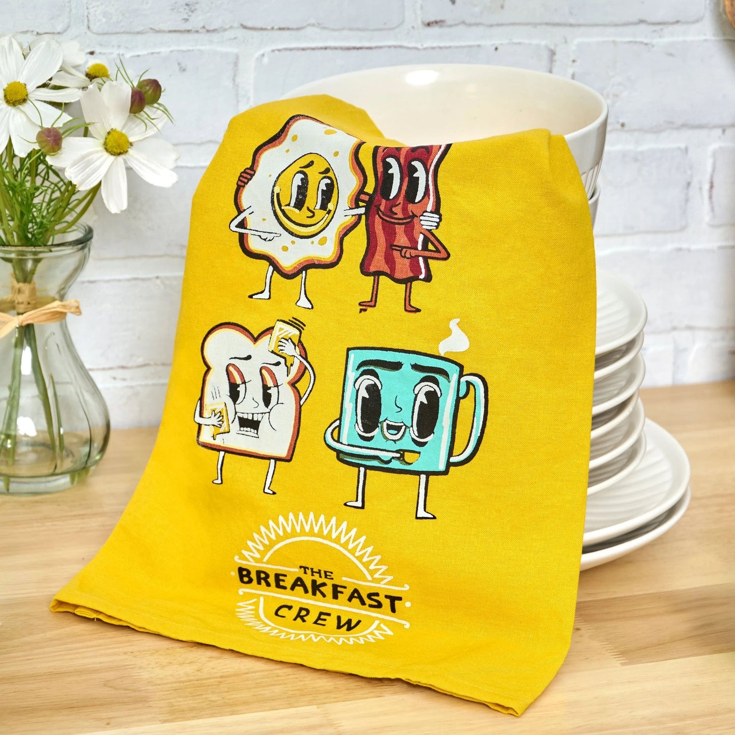 The Breakfast Crew Kitchen Towel | Funny Farmhouse Dish Towel | Cotton Kitchen Decor Gift