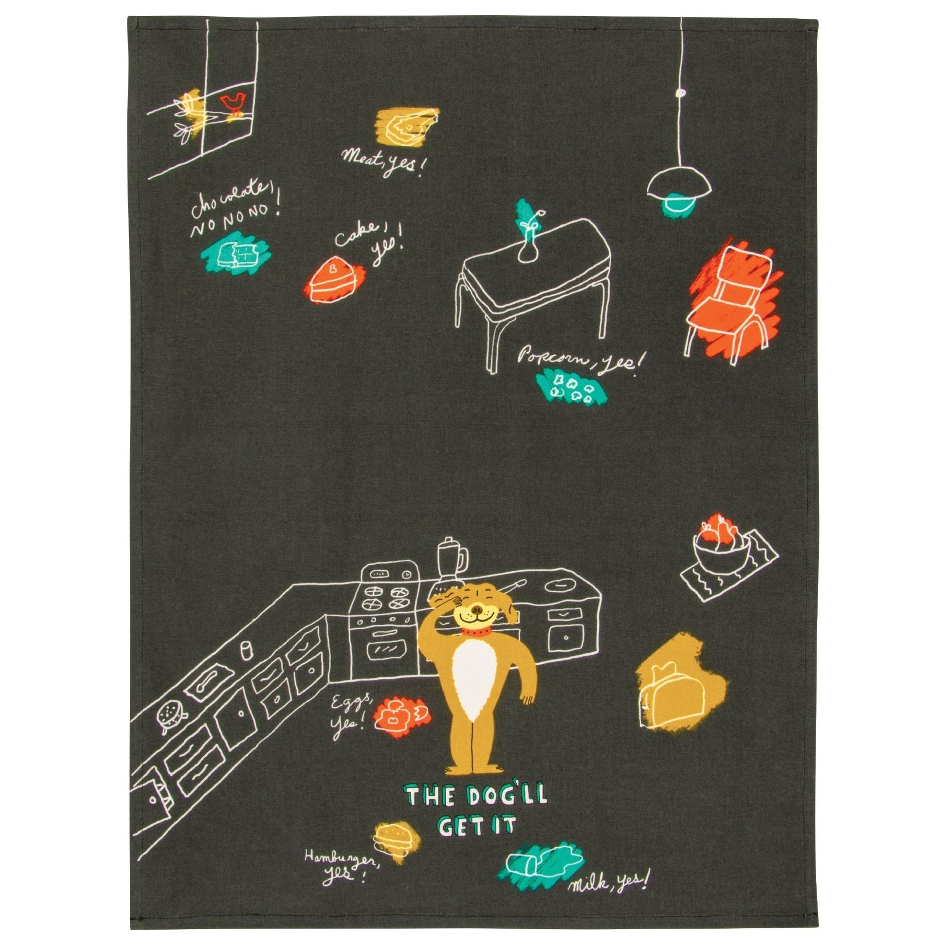 The Dog'll Get It Screen-Printed Multicolored Funny Snarky Dish Cloth Towel | Kitchen Tea Hand Cotton Dish Cloth | 28" x 21" | BlueQ at GetBullish