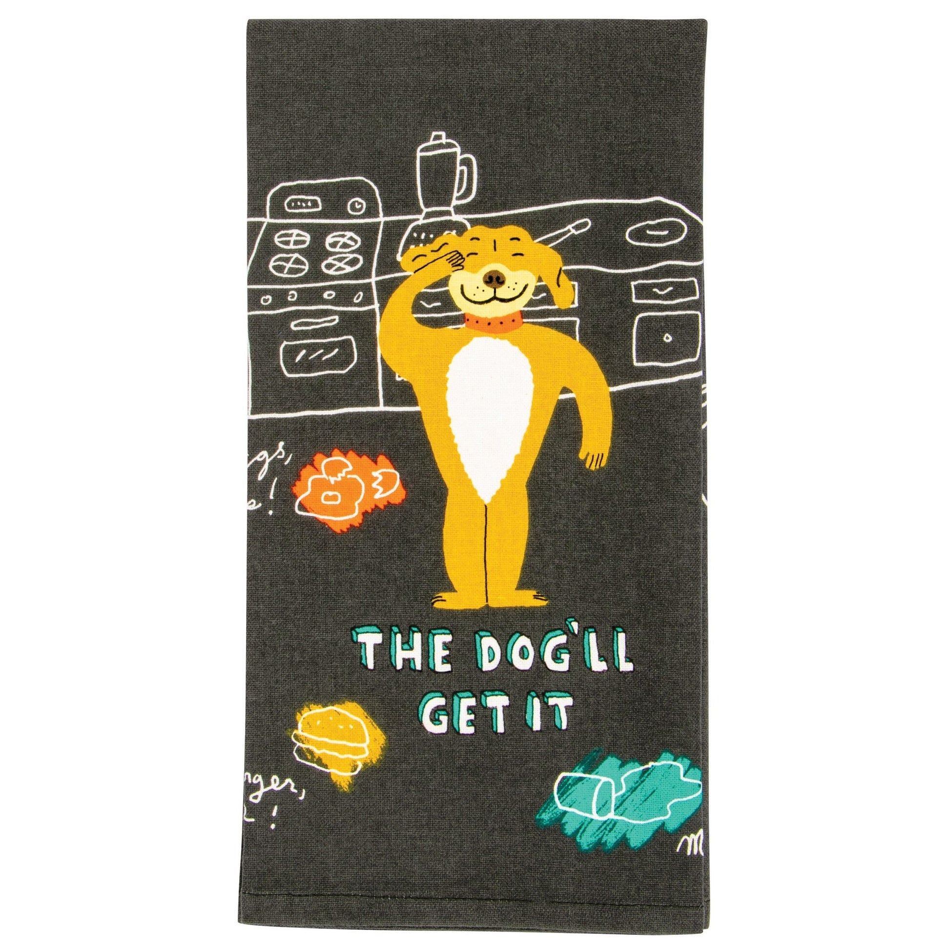 The Dog'll Get It Screen-Printed Multicolored Funny Snarky Dish Cloth Towel | Kitchen Tea Hand Cotton Dish Cloth | 28" x 21" | BlueQ at GetBullish