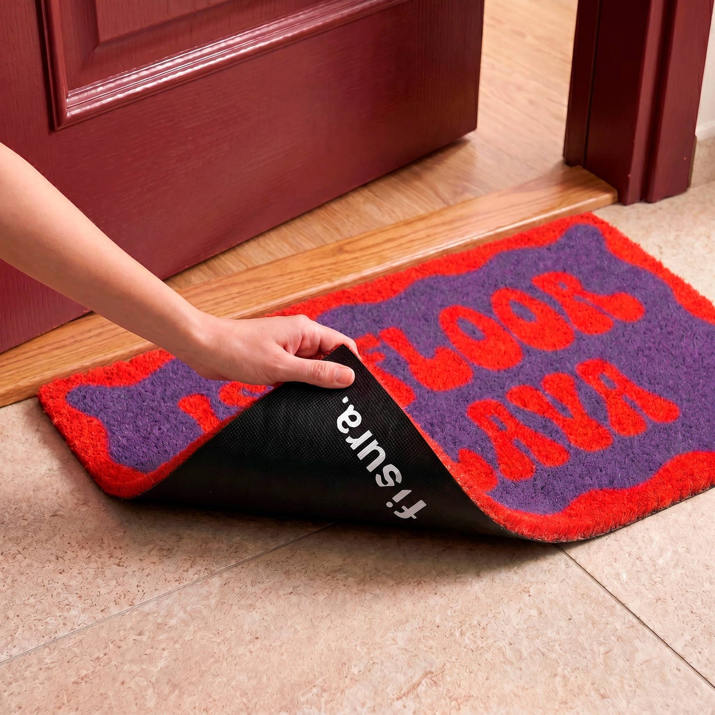 The Floor Is Lava Doormat | Purple and Red Coir Non-Slip Rug