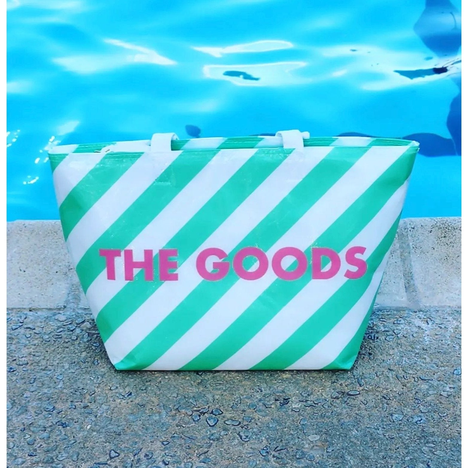 The Goods Cooler Insulated Tote Bag in Green and White Stripes | Soft Flexible Cooler