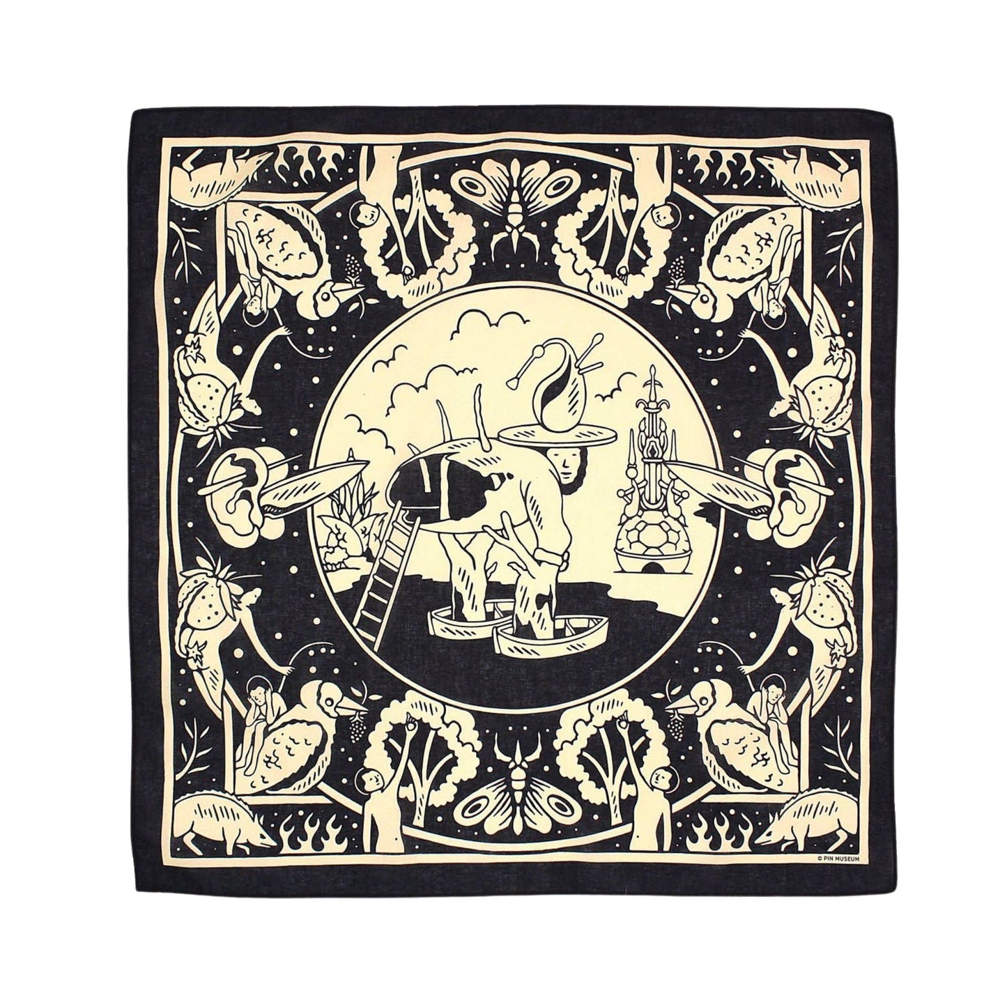 The Hieronymous Bosch Inspired Bandana | Surreal Art Cotton Scarf | 22" x 22"