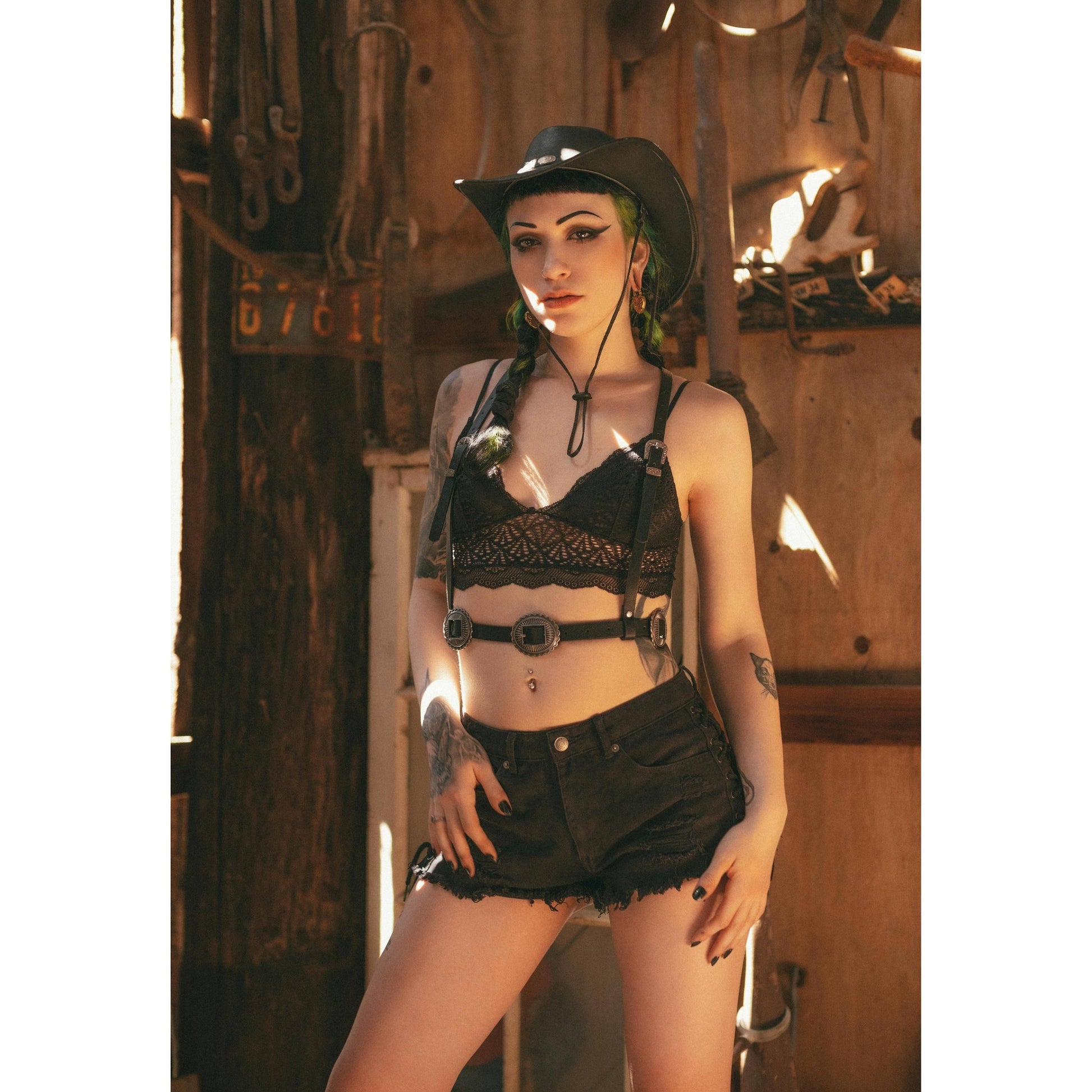 The ‘Mojave Poison’ Western Goth Conch Harness | Vegan Leather Belt Buckled Harness
