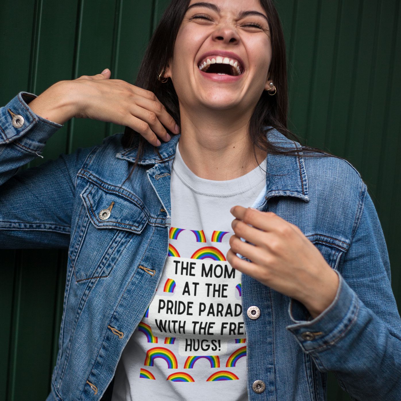 The Mom At The Pride Parade With The Free Hugs Jersey Short Sleeve Tee [Multiple Color Options]