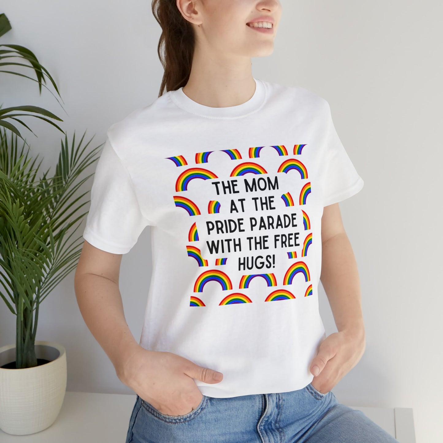 The Mom At The Pride Parade With The Free Hugs Jersey Short Sleeve Tee [Multiple Color Options]