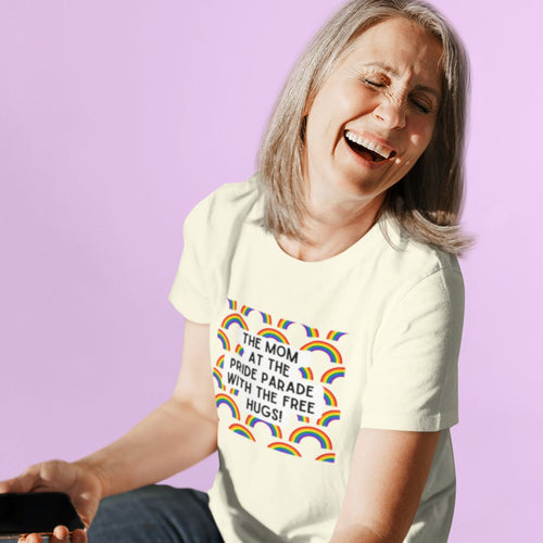 The Mom At The Pride Parade With The Free Hugs Jersey Short Sleeve Tee [Multiple Color Options]
