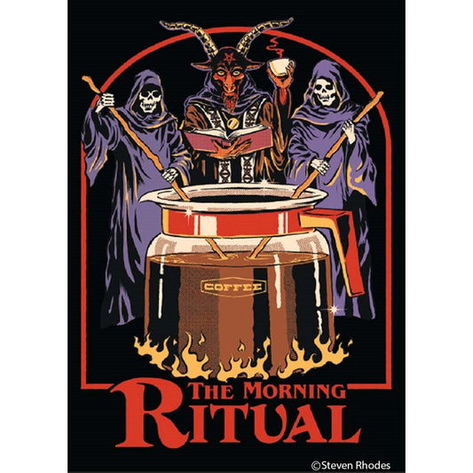 The Morning Ritual Rectangular Fridge Magnet | Occult Coffee Humor