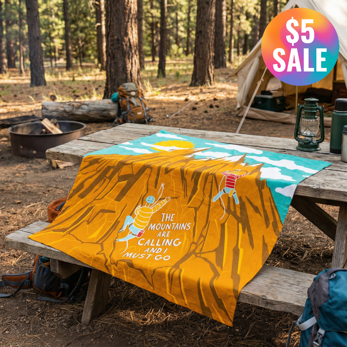 The Mountains Are Calling Cotton Full Color Dish Towel