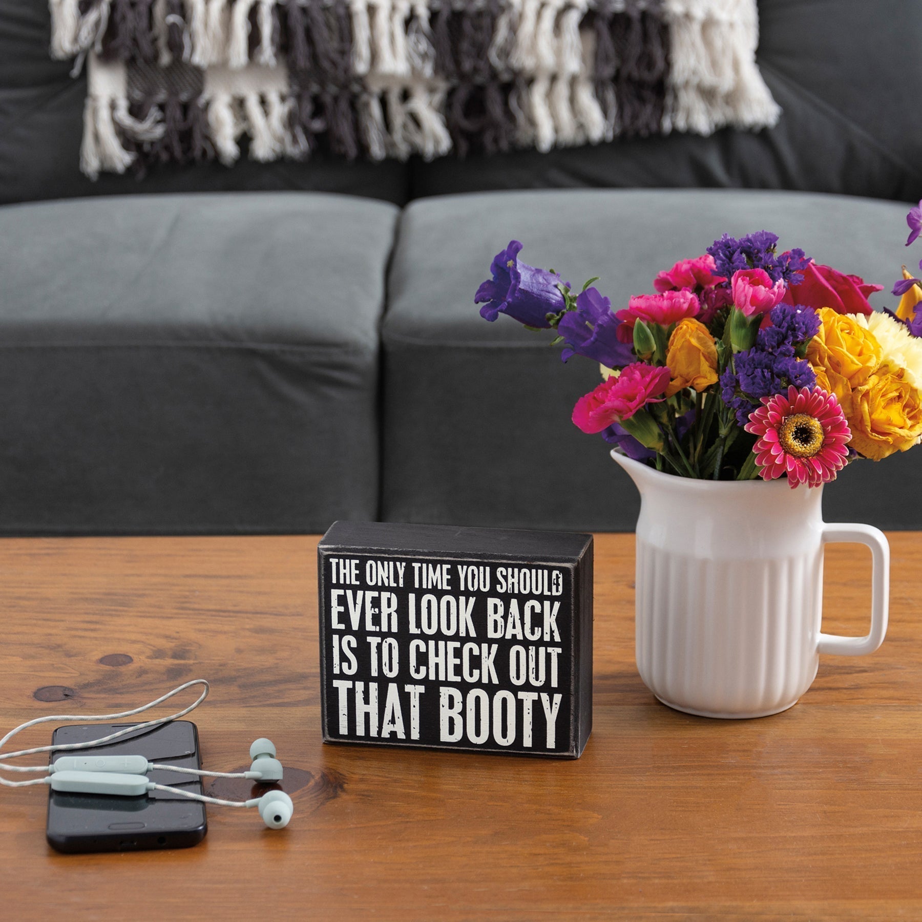 The Only Time You Should Look Is to Check Out That Booty Back Box Sign | Wooden Wall Desk Decor | 5" x 4"