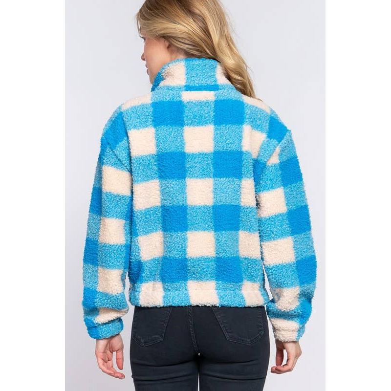 The Picnic Blanket Jacket | Plaid Faux Fur Coat in Blue or Orange [Sizes SM-L]