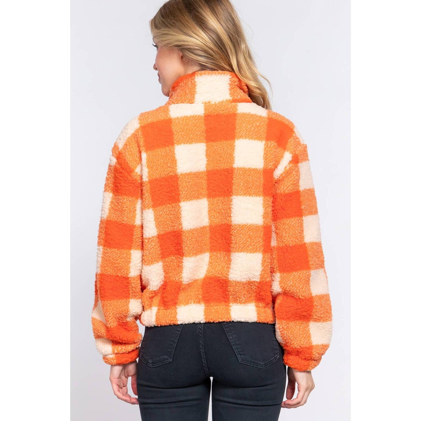 The Picnic Blanket Jacket | Plaid Faux Fur Coat in Blue or Orange [Sizes SM-L]