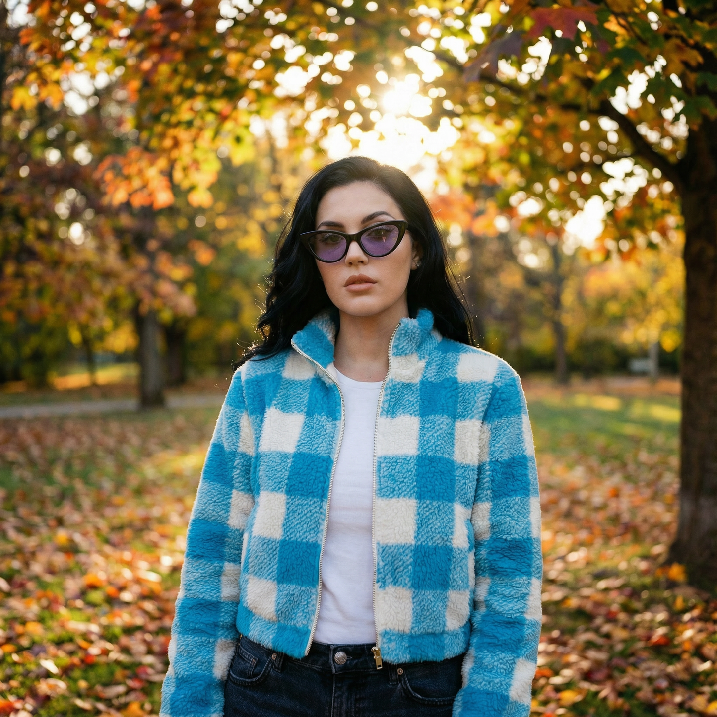 The Picnic Blanket Jacket | Plaid Faux Fur Coat in Blue or Orange [Sizes SM-L]