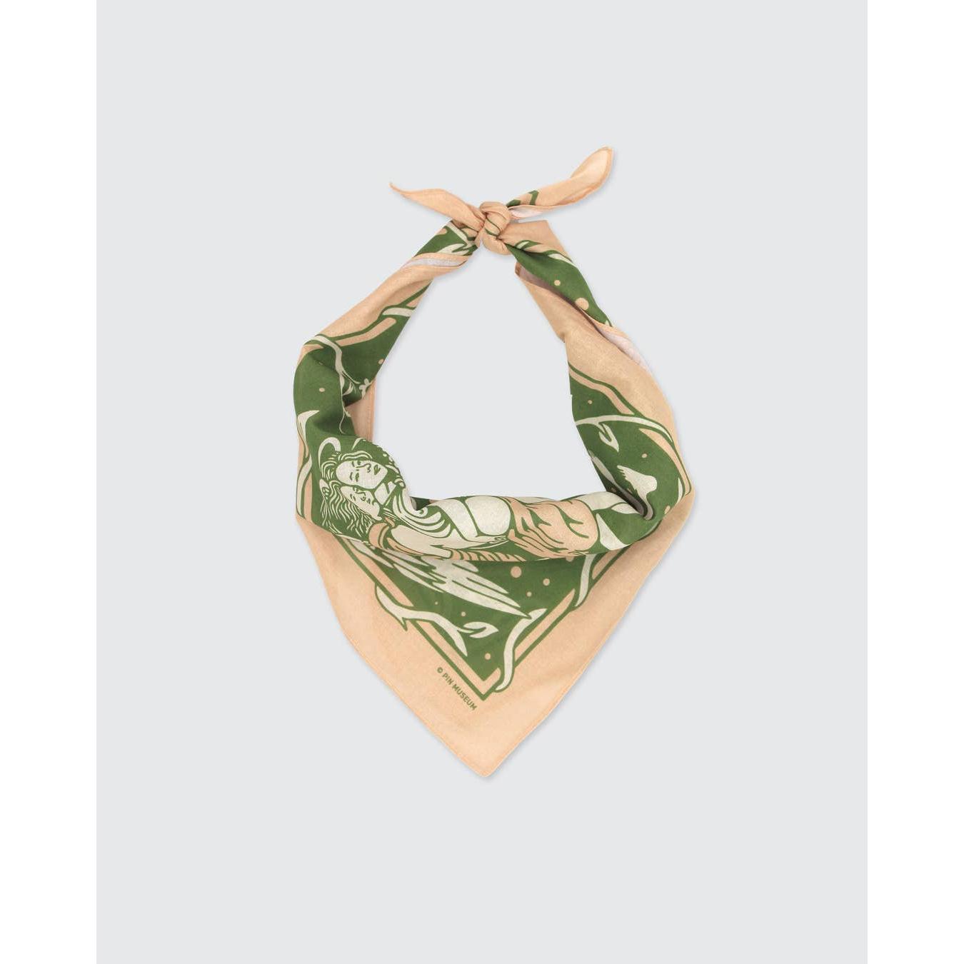 Bandana in necklace style with green and beige design 