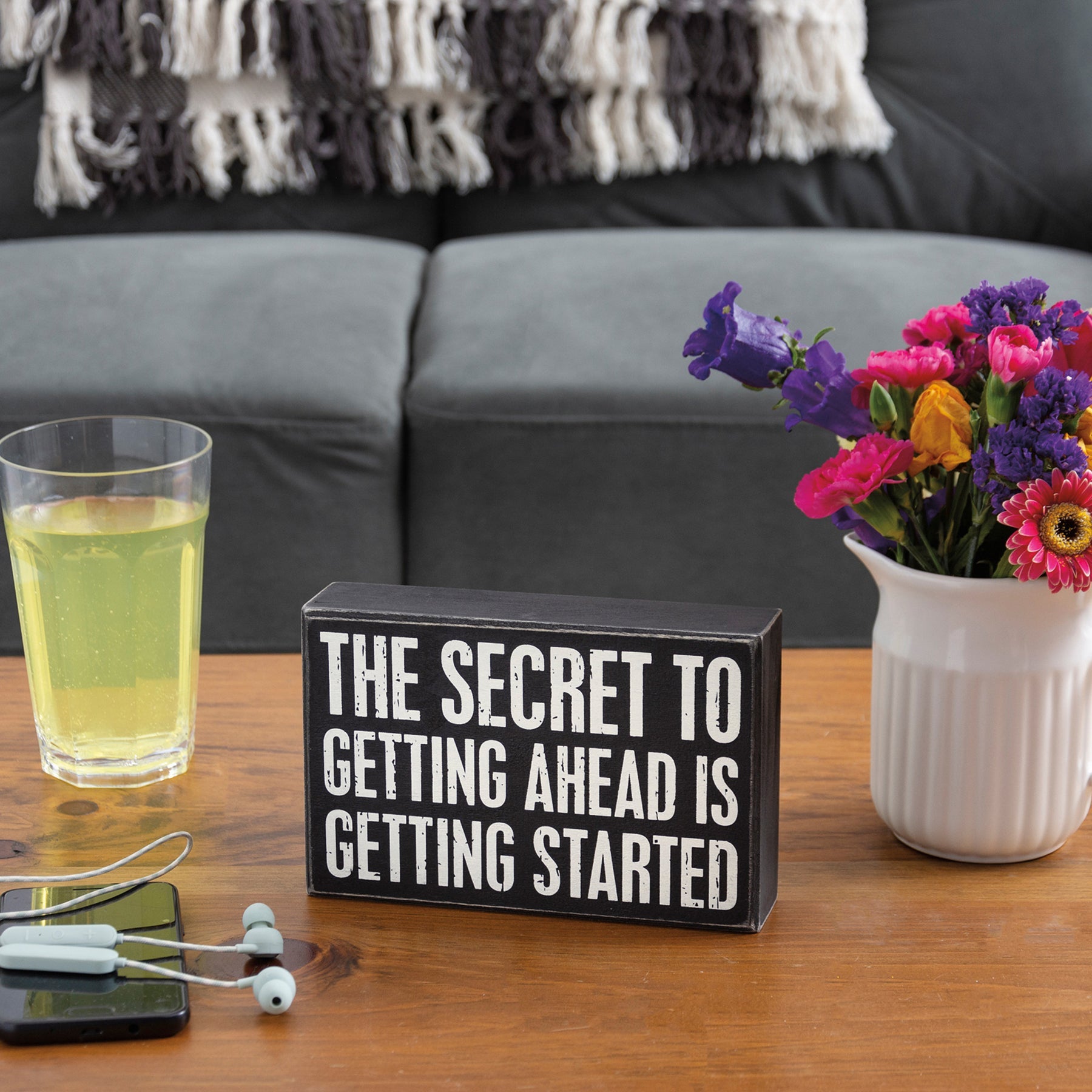 The Secret To Getting Ahead Box Sign | Desk Wall Wooden Sign | 7.25" x 4.75"