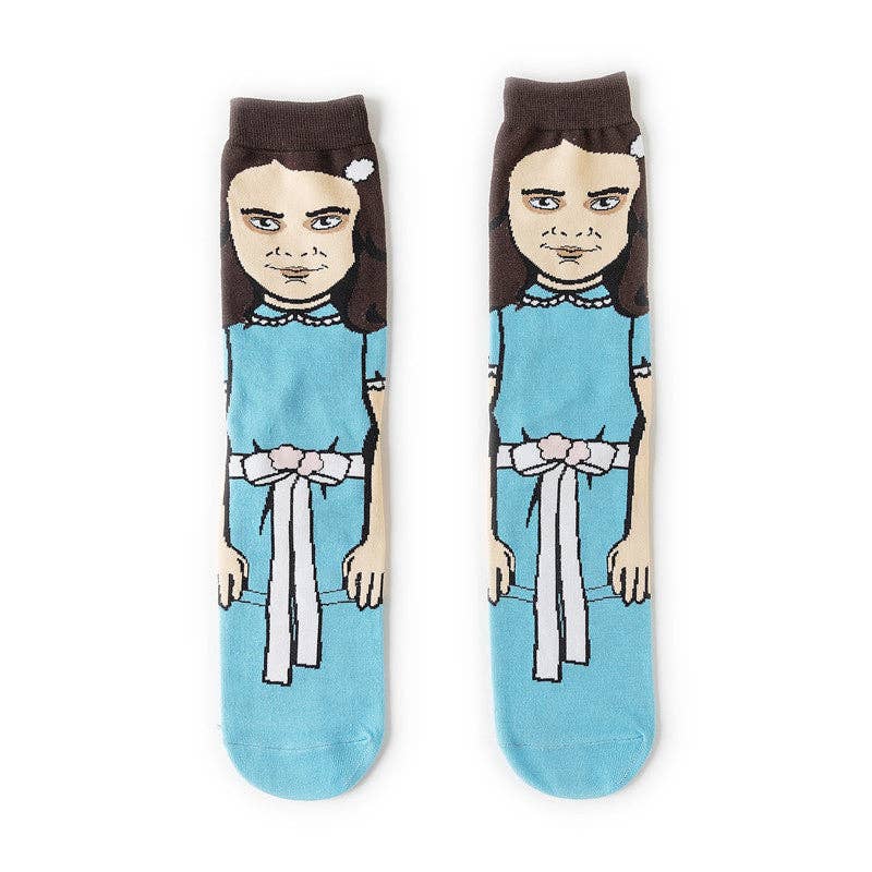 The Shining Twins Cotton Socks in Blue | Spooky Creepy Novelty Socks