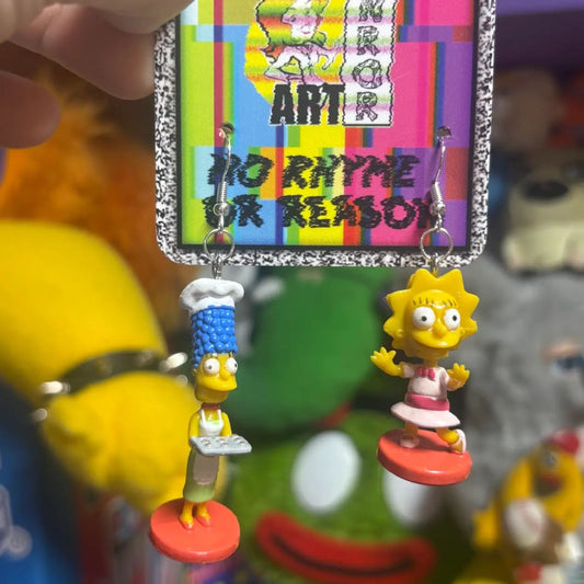 The Simpsons Marge & Lisa Mismatched Dangle Earrings | Upcycled 2002 Gumball Toy Jewelry