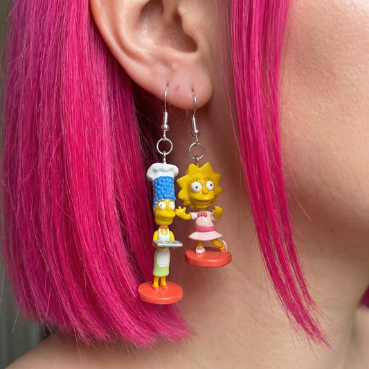 The Simpsons Marge & Lisa Mismatched Dangle Earrings | Upcycled 2002 Gumball Toy Jewelry
