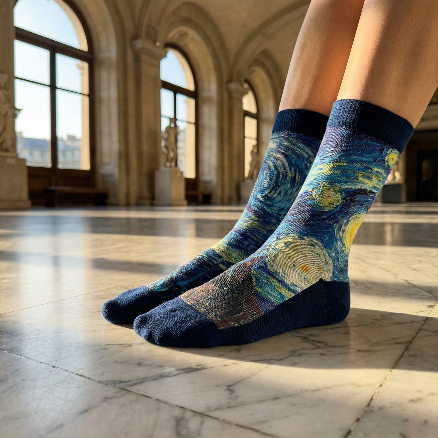 The Starry Night Art Women's Crew Socks | Vibrant Van Gogh-Inspired Crew Socks