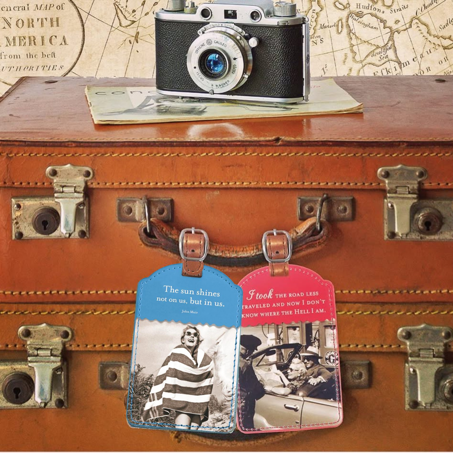 The Sun Shines Not On Us, But In Us Luggage Tag in Blue | Leatherette Bag Tag | Inspirational Travel Gift