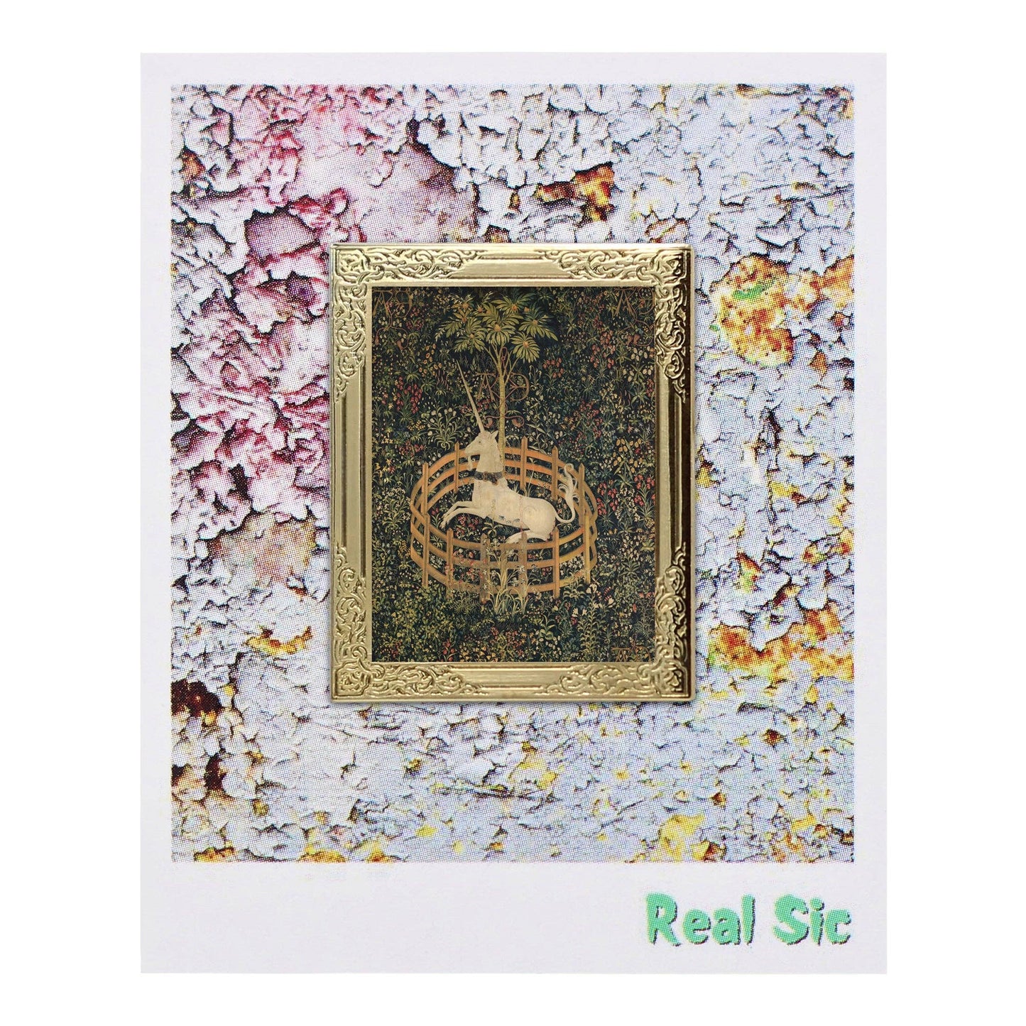 The Unicorn Rests in a Garden Art Frame Pin | Museum Enamel Lapel Pin