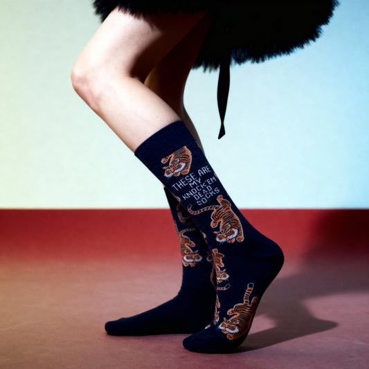 These Are My Knock ’Em Dead Socks | Tiger Motif Vintage Crew Socks