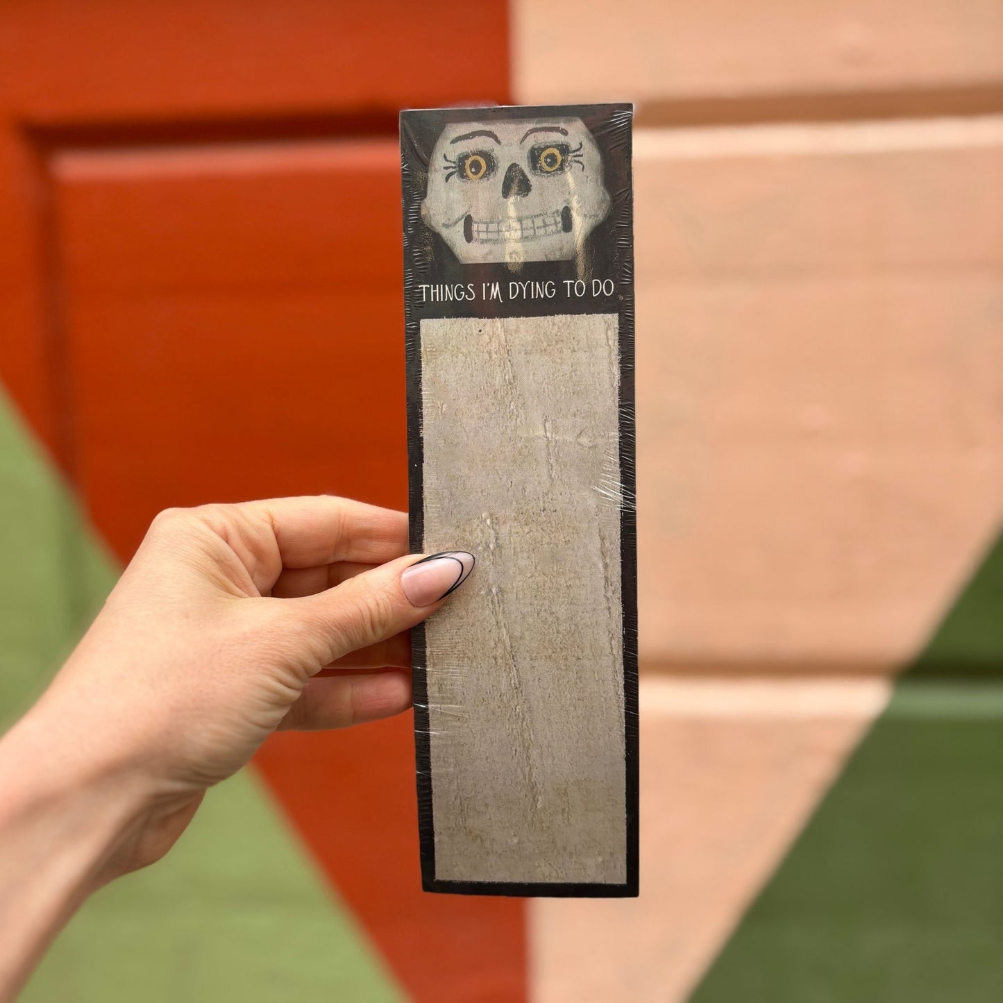 Things I'm Dying To Do Magnetic List Pad with Skeleton Face Illustration | Halloween-themed Notepad