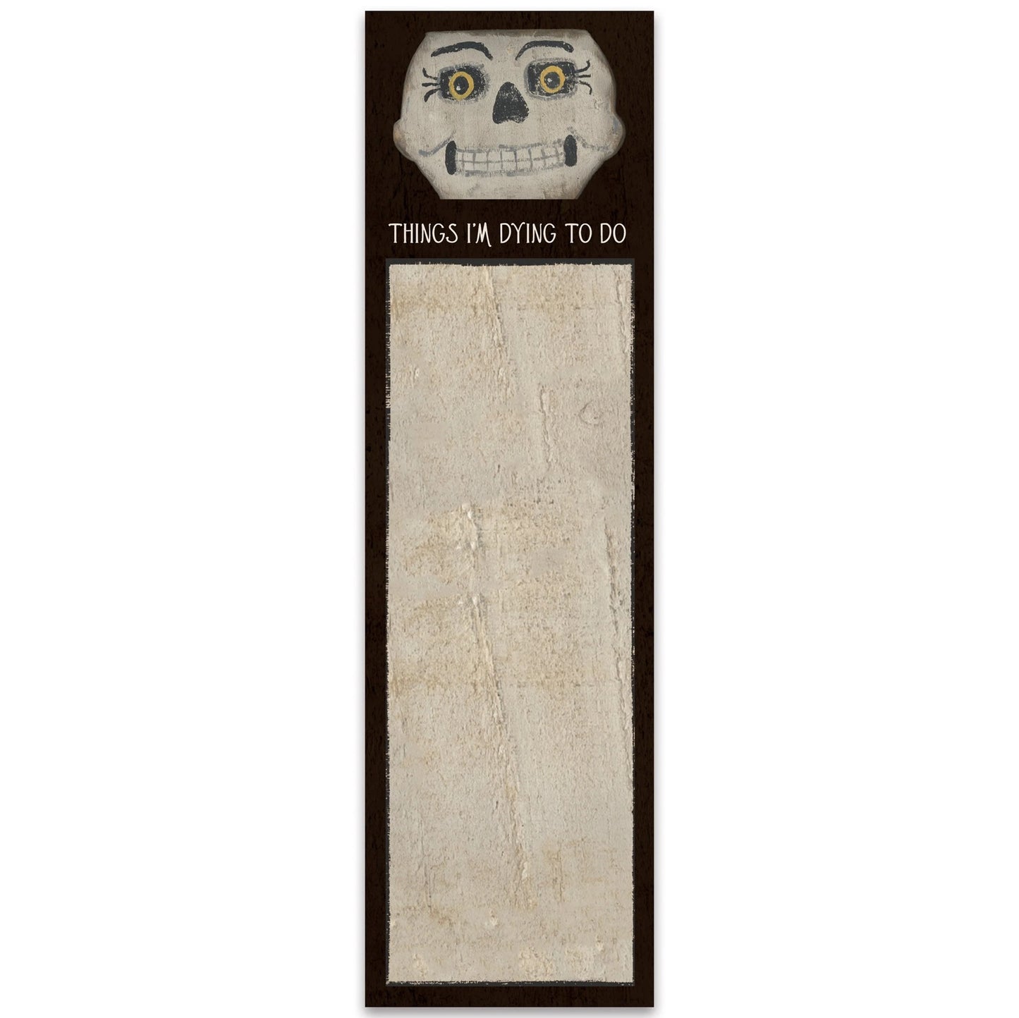 Things I'm Dying To Do Magnetic List Pad with Skeleton Face Illustration | Halloween-themed Notepad