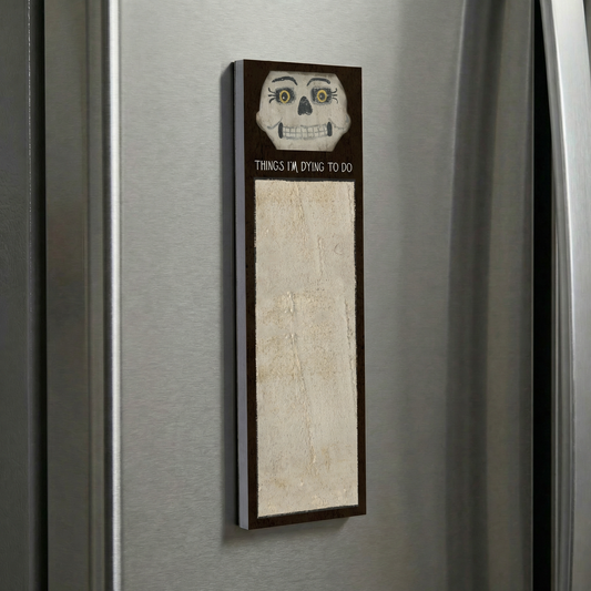 Things I'm Dying To Do Magnetic List Pad with Skeleton Face Illustration | Halloween-themed Notepad