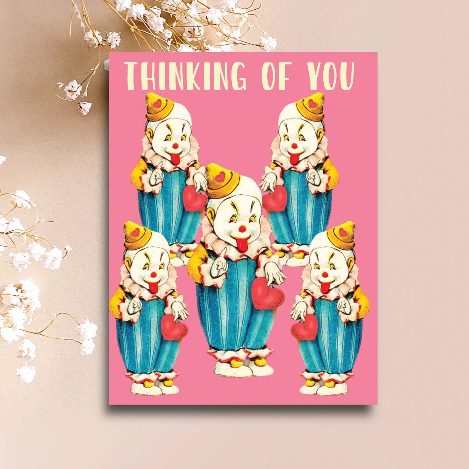 Thinking Of You Funny Cute Little Clowns Greeting Card | 4.25" x 5.5"