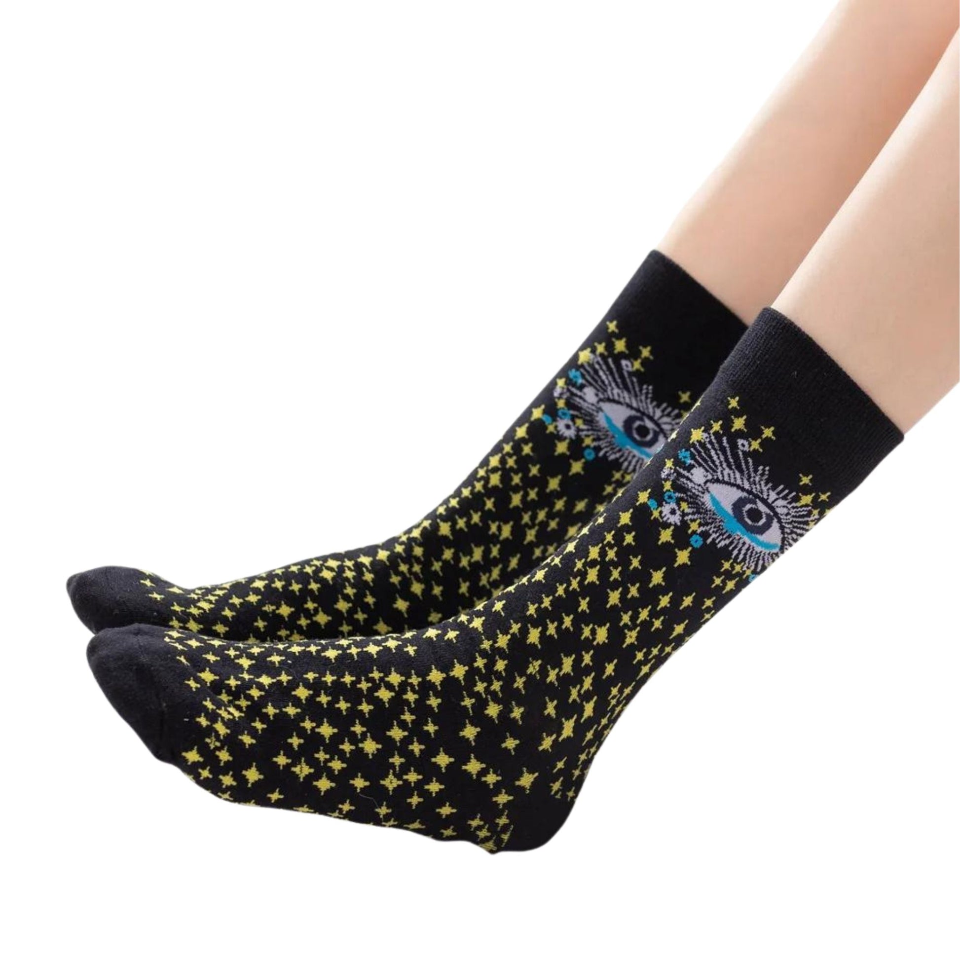 Third Eye Celestial Cotton Socks | Black Spooky Crew Socks