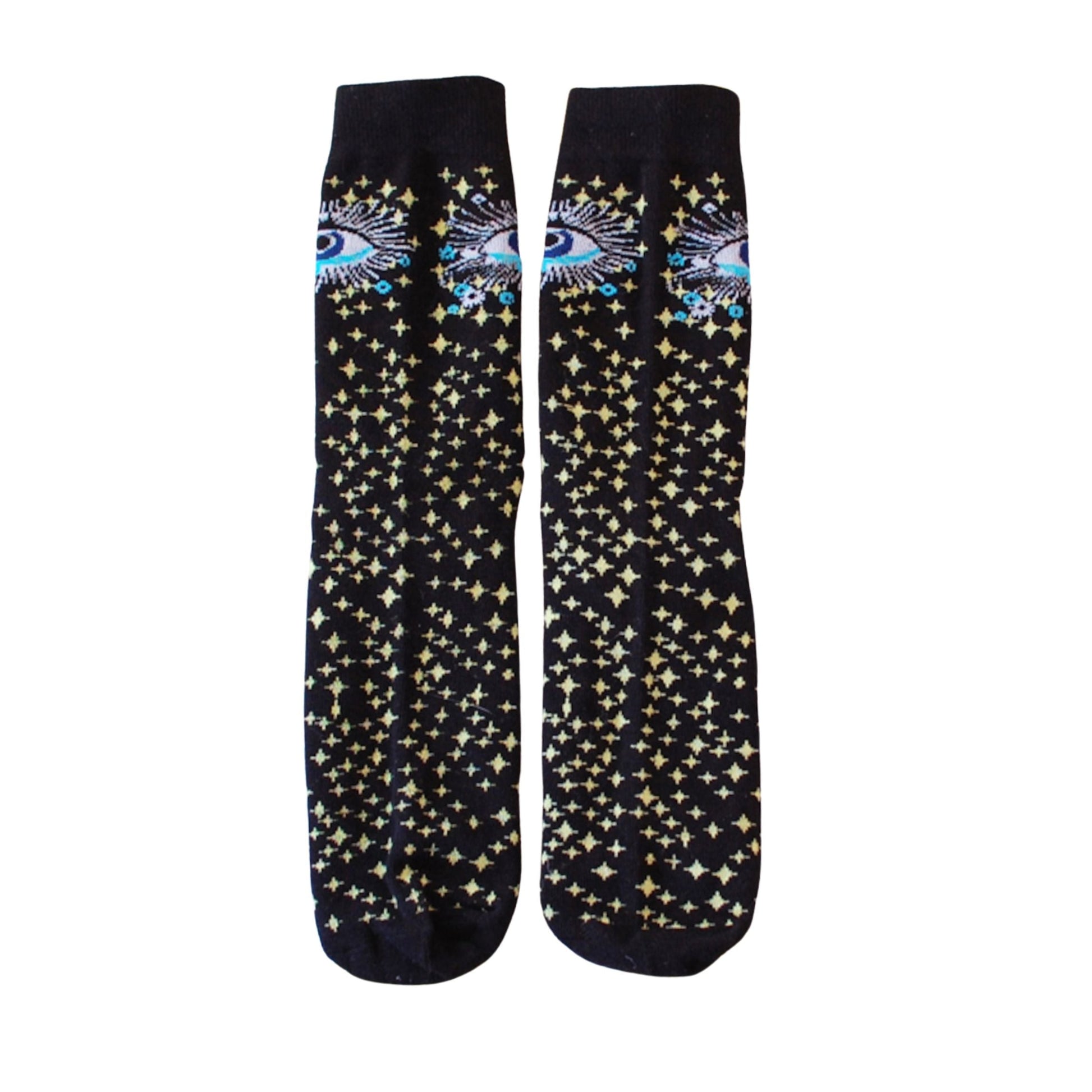 Third Eye Celestial Cotton Socks | Black Spooky Crew Socks