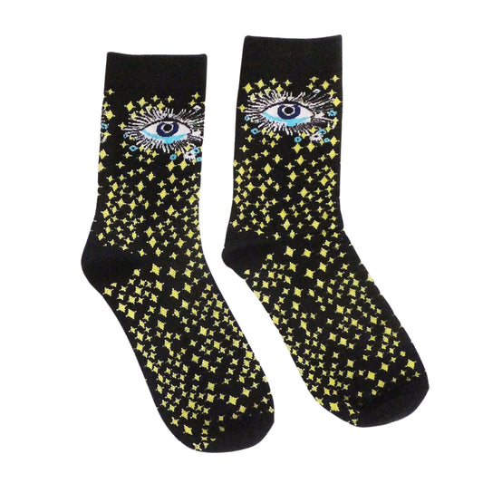 Third Eye Celestial Cotton Socks | Black Spooky Crew Socks