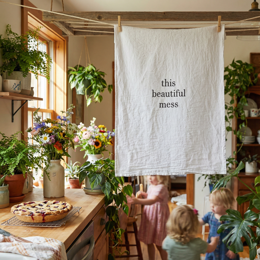 This Beautiful Mess Tea Towel Thirsty Boy Dish Towel | Cotton Flour Sack Kitchen Towel | 30" x 30"