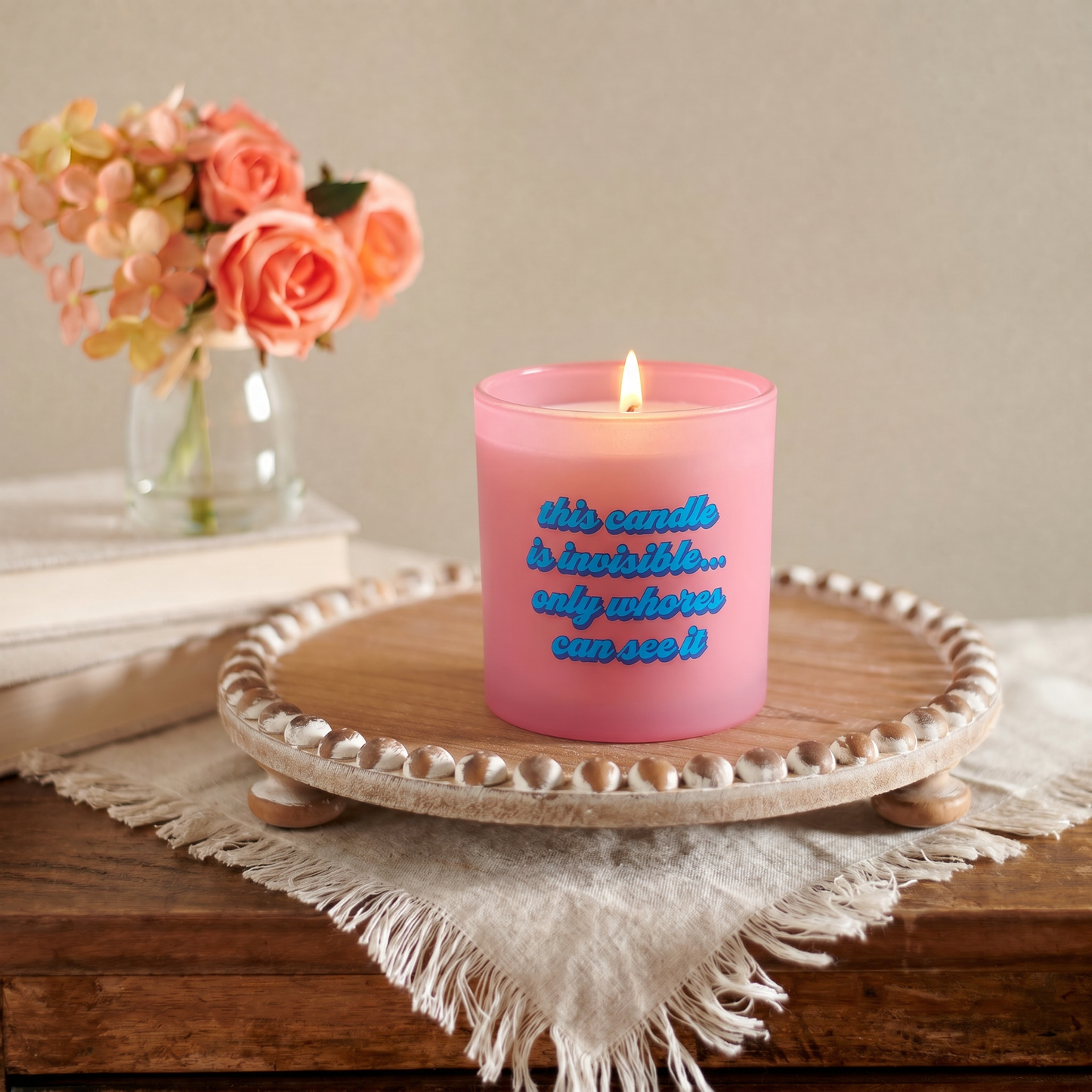 This Candle Is Invisible Soy Candle | Vanilla Coconut Scent | Hot Pink Glass | 35hr Burn Time
