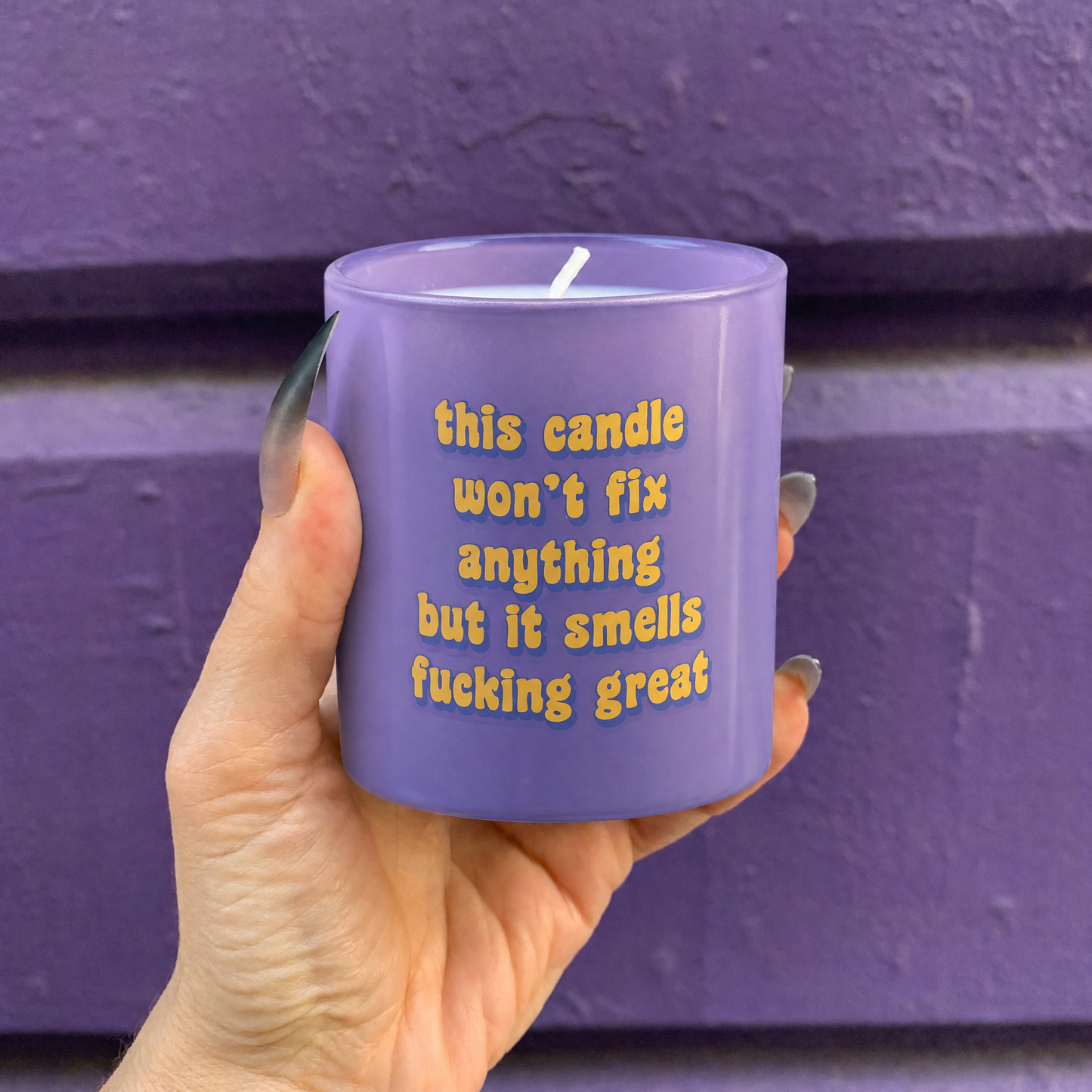 This Candle Smells Great Soy Candle | Festive Plum Scent | Purple Glass | 35hr Burn Time